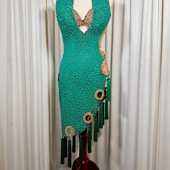 Latin Ballroom Green Dress - Picture 2 of 8